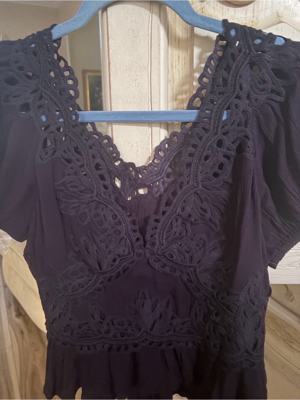 NEW Free People Navy Blue Crochet Detail Peplum Top! Cuteeee 💕💕